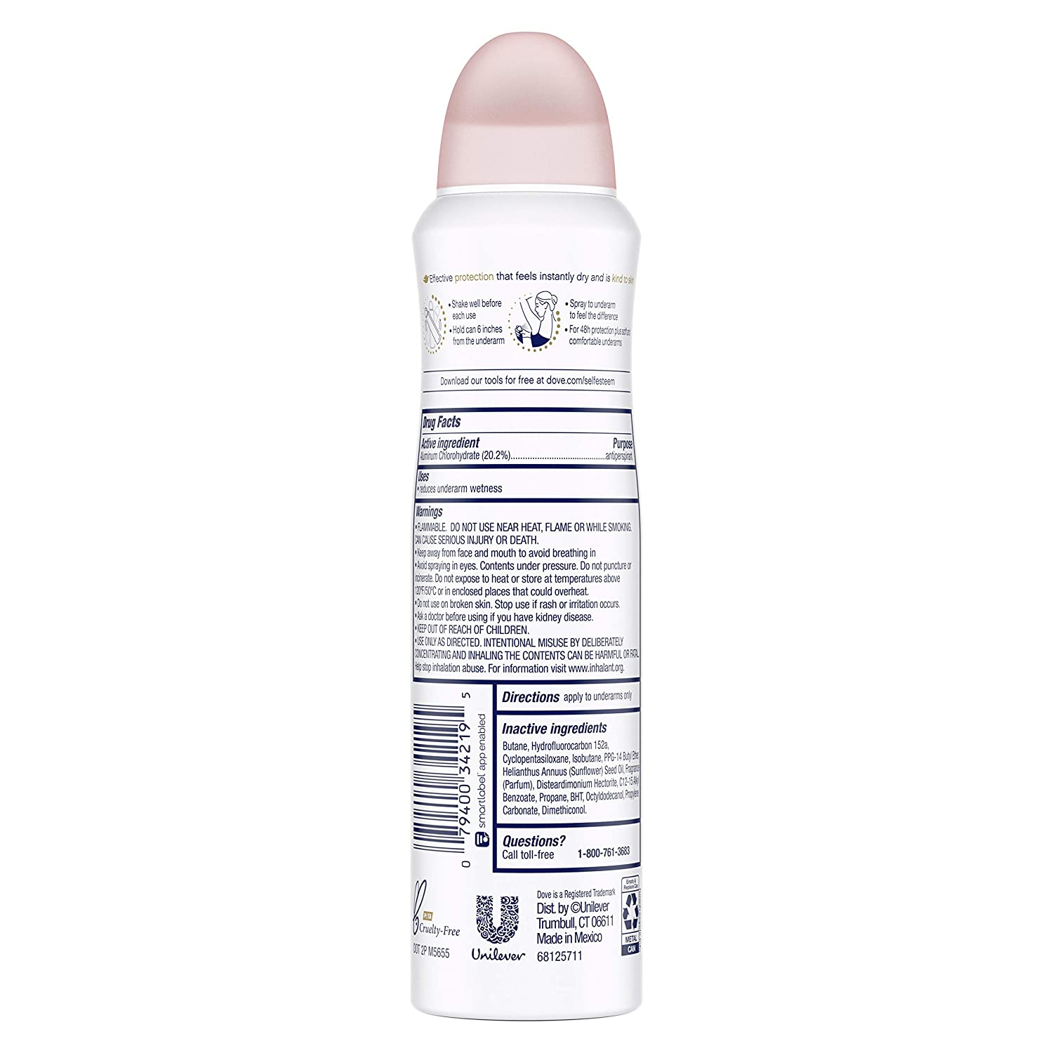 Dove Dry Spray Antiperspirant Deodorant for Women, Beauty Finish, 48 Hour Protection, Soft And Comfortable Underarms, Rose, 3.8 Oz, Pack of 3 - Image 2